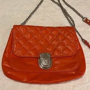Orange Quilted Top Crossbody Purse with Chain Strap